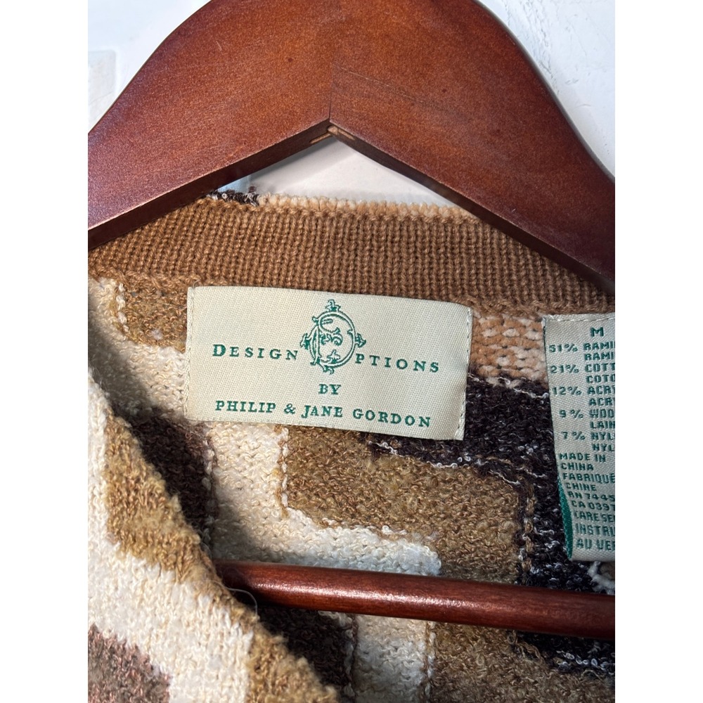 Design Options Philip Jane Gordon Chevron Zigzag Cardigan Sweater Brown Rust Med - Picture 3 of 6
